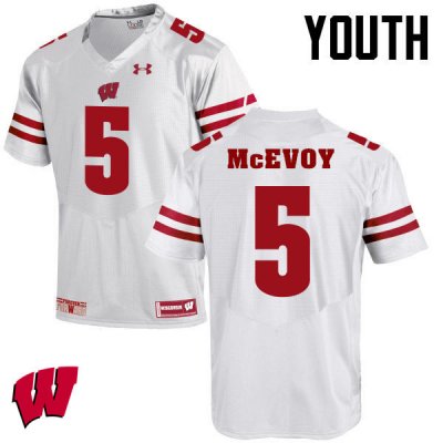 Youth Wisconsin Badgers NCAA #5 Tanner McEvoy White Authentic Under Armour Stitched College Football Jersey EX31L72BO
